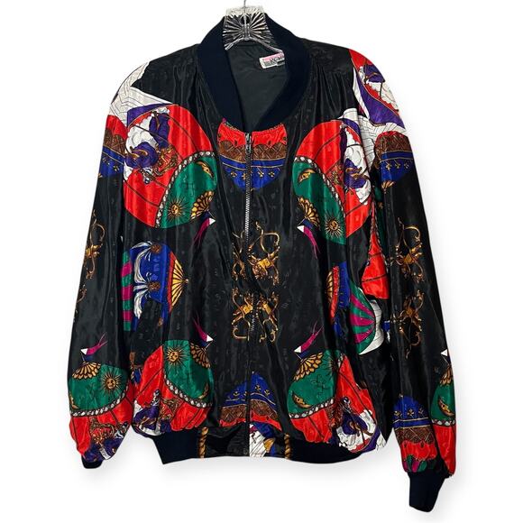 Vintage Kocal 80s Baroque Ornate Hot Air Balloon Print Windbreaker Bomber Jacket - Picture 1 of 7